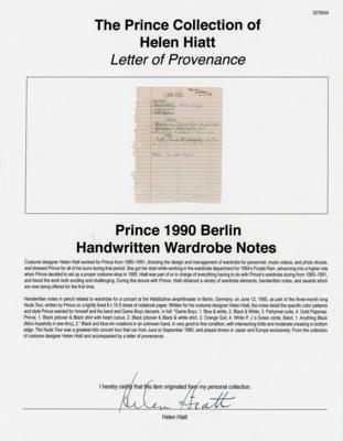 Lot #3553 Prince 1990 Berlin Handwritten Wardrobe Notes - Image 2