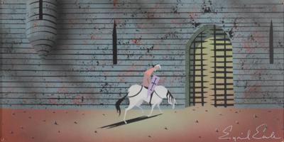 Lot #793 Eyvind Earle concept storyboard painting of Prince Phillip from Sleeping Beauty