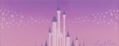 Lot #790 Eyvind Earle concept storyboard painting of Pink Castle Spires from Sleeping Beauty