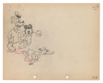 Lot #684 Mickey Mouse, Donald Duck, and Goofy production drawing from Mickey's Service Station