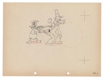 Lot #816 Donald Duck and Goofy production drawing from Mickey's Service Station - Image 1