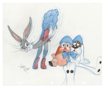 Lot #895 Bugs Bunny, Porky Pig, and Hunting Dog original drawing by Virgil Ross