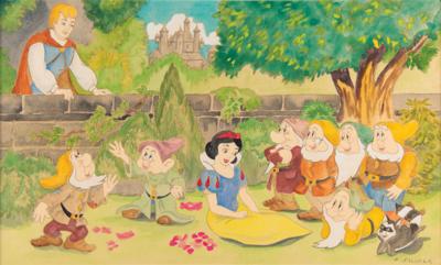 Lot #699 Frank Follmer panoramic concept painting for Snow White and the Seven Dwarfs