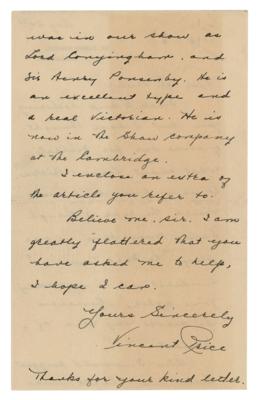 Lot #600 Vincent Price Autograph Letter Signed - Image 2