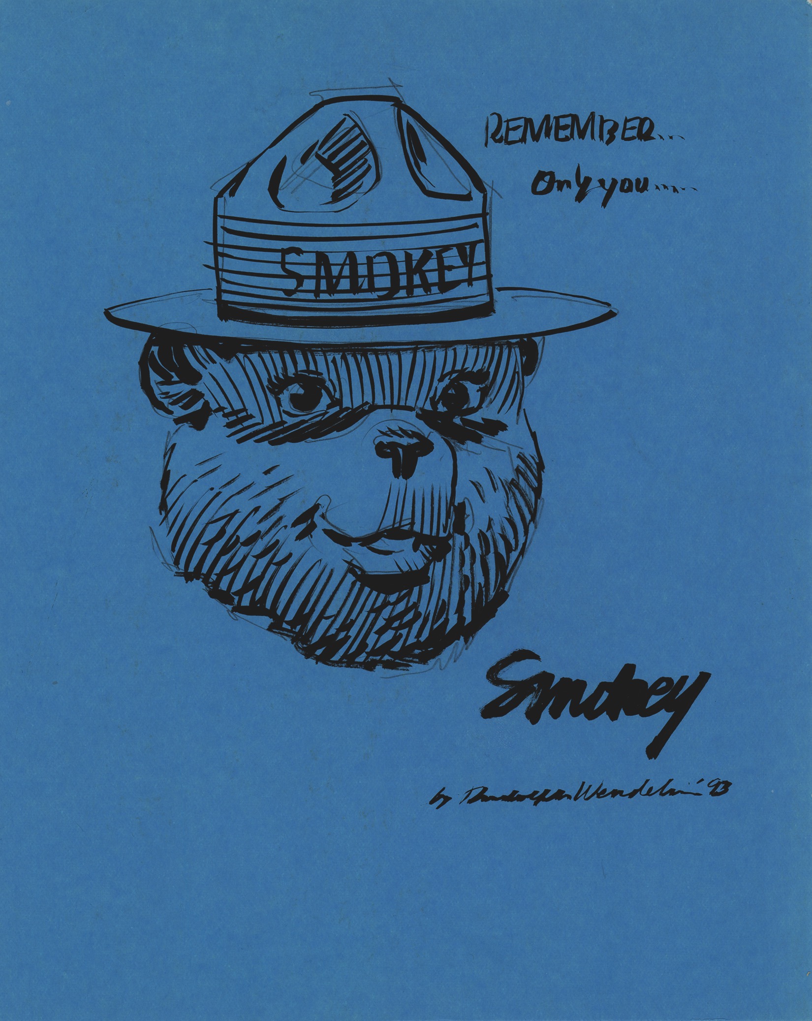 Lot #913 Rudolph Wendelin Original Sketch of Smokey the Bear