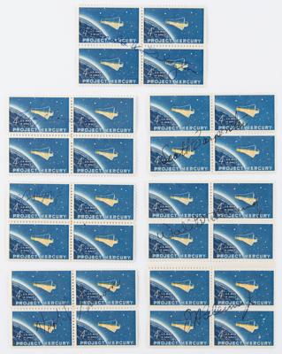 Lot #217 Mercury Seven (7) Signed Stamp Blocks