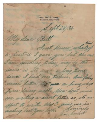 Lot #650 James J. Corbett Autograph Letter Signed