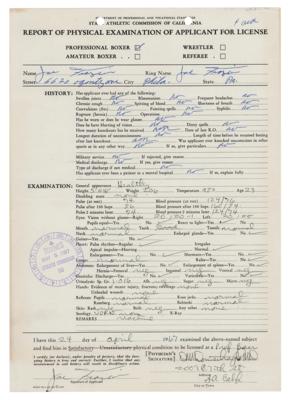Lot #653 Joe Frazier Thrice-Signed Boxing Physical Examination (1967)
