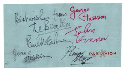 Lot #379 Beatles Signatures (Lennon, Harrison, and McCartney)