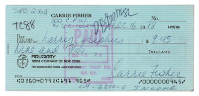 Lot #616 Star Wars: Carrie Fisher Signed Check - Image 1