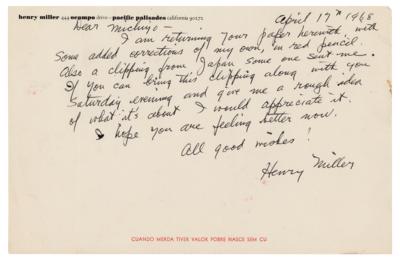 Lot #353 Henry Miller Autograph Letter Signed
