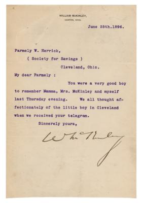 Lot #55 William McKinley Typed Letter Signed
