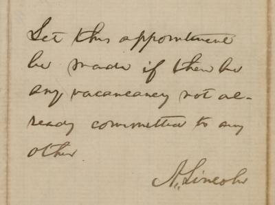 Lot #10 Abraham Lincoln Autograph Endorsement Signed as President to Promote Cavalry Lieutenant