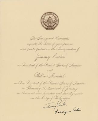Lot #38 Jimmy and Rosalynn Carter Signed Presidential Inauguration Invitation