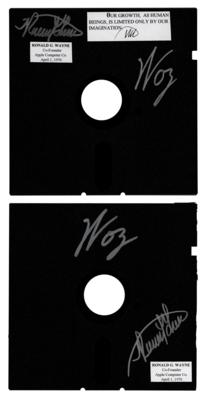Lot #123 Apple: Wozniak and Wayne (2) Signed Floppy Disks