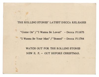 Lot #390 Rolling Stones Signed 1964 Decca Promo Card - Image 2