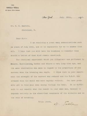 Lot #112 Nikola Tesla Typed Letter Signed on Induction Coil Experiments
