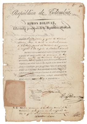 Lot #75 Simon Bolivar Document Signed