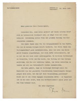 Lot #318 Thomas Mann Typed Letter Signed