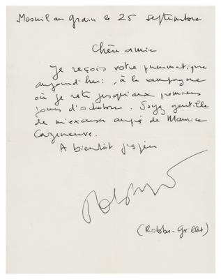 Lot #356 Alain Robbe-Grillet Autograph Letter Signed - Image 1