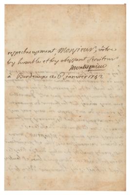 Lot #113 Montesquieu Letter Signed to William Warburton - Image 2