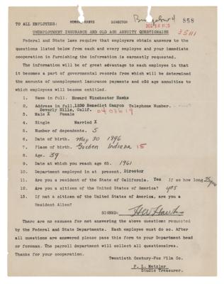 Lot #544 Howard Hawks Document Signed - Image 1
