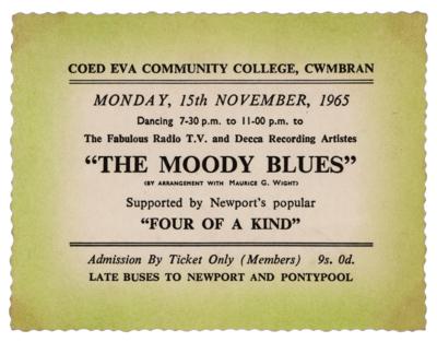 Lot #433 Moody Blues Signed Concert Ticket (1965) - Image 2