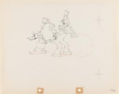 Lot #685 Donald Duck and Goofy production drawing from Mickey's Service Station