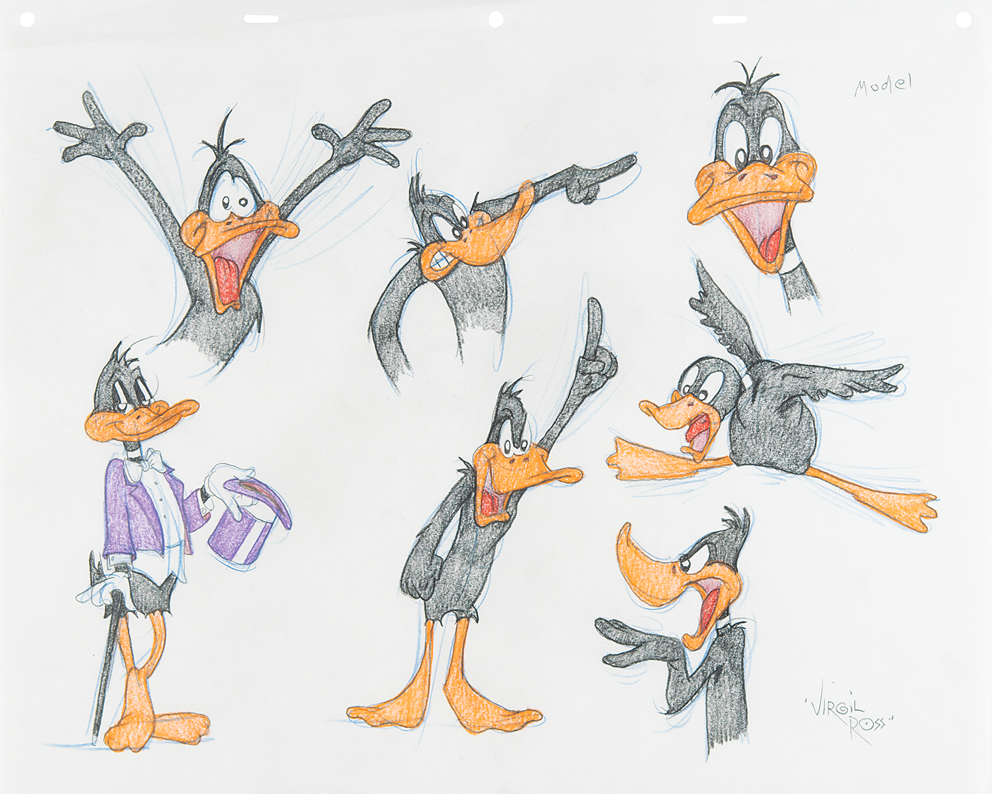 Daffy Duck original model sheet drawing by Virgil Ross | RR Auction