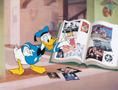 Lot #771 Donald Duck color model production cel used for the Donald's Memory Book sericel - Image 1