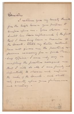 Lot #181 John Sherman Handwritten Speech Accepting Nomiation as President Pro Tempore of the Senate