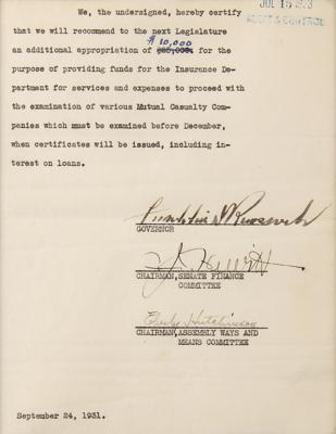 Lot #22 Franklin D. Roosevelt Document Signed as Governor - Image 2