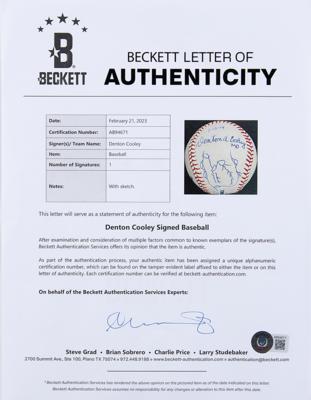 Lot #135 Denton Cooley Signed Baseball - Image 2