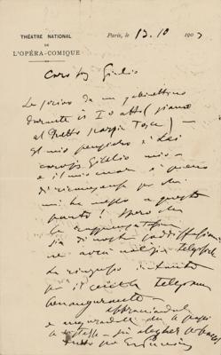 Lot #368 Giacomo Puccini Autograph Letter Signed on Tosca's Paris Premiere