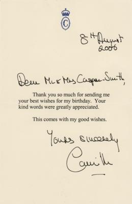 Lot #128 Camilla, Queen Consort Typed Letter Signed