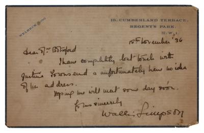 Lot #192 Wallis, Duchess of Windsor Autograph Letter Signed