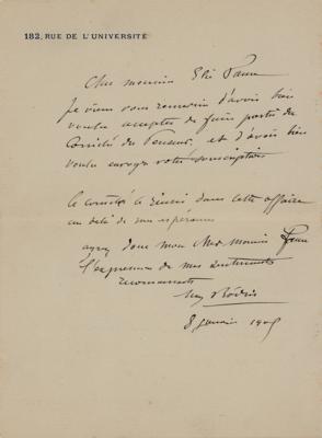 Lot #278 Auguste Rodin Autograph Letter Signed on 'The Thinker'