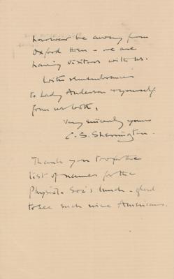 Lot #182 Charles Scott Sherrington Autograph Letter Signed - Image 2