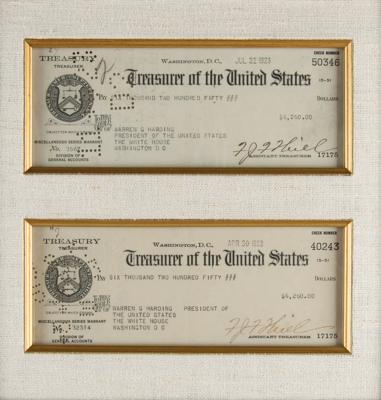 Lot #19 Warren G. Harding (2) Presidential Paychecks on Harding/Hughes Autograph Display - Image 2