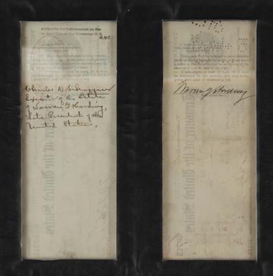 Lot #19 Warren G. Harding (2) Presidential Paychecks on Harding/Hughes Autograph Display - Image 3