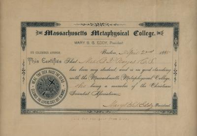 Lot #95 Mary Baker Eddy Signed Metaphysical College Certificate - Image 2