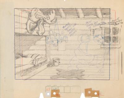 Lot #678 Minnie Mouse and Peg Leg Pete production drawings from The Klondike Kid