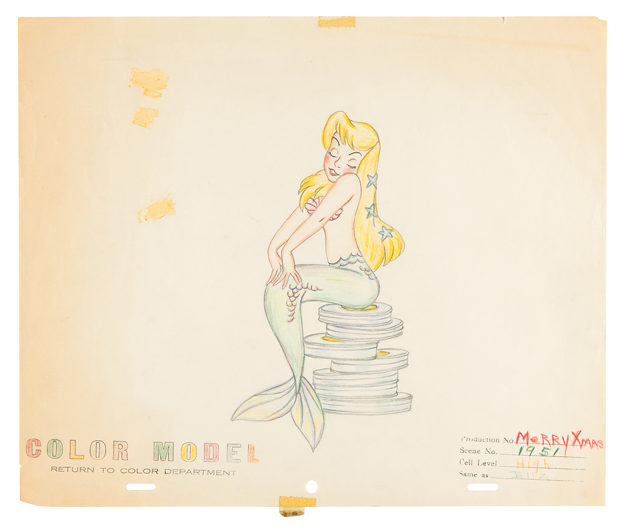 Mermaid production color model drawing from Peter Pan Disneyland TV