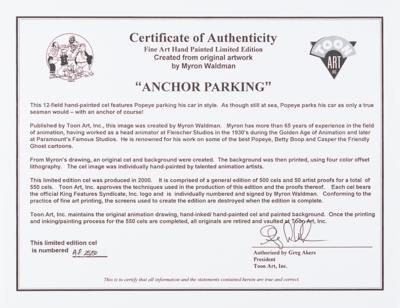 Lot #801 Myron Waldman Signed Limited Edition Popeye Cel: 'Anchor Parking' - Image 2