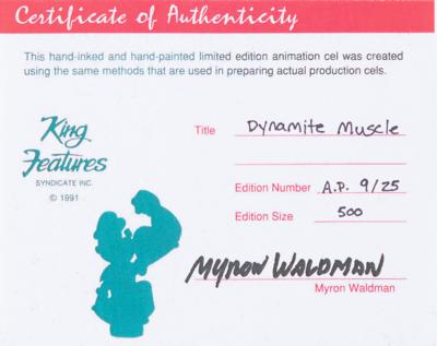 Lot #804 Myron Waldman Signed Limited Edition Popeye Cel: 'Dynamite Muscle' - Image 2