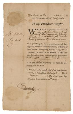 Lot #73 Joseph Reed and Timothy Matlack Document Signed (1780)