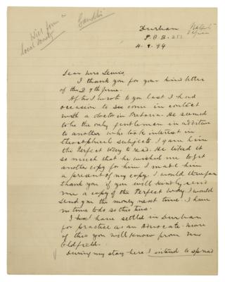 Lot #96 Mohandas Gandhi Autograph Letter Signed (1894) on Theosophy
