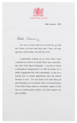 Lot #87 Princess Diana Typed Letter Signed to Jimmy Savile