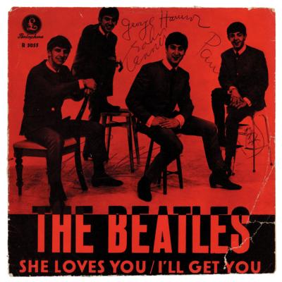 Lot #376 Beatles Signed 45 RPM Record Sleeve for 'She Loves You'