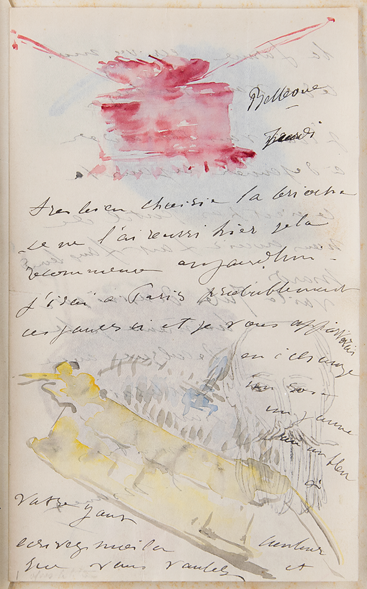 Lot #268 Edouard Manet Illustrated Autograph Letter Signed with Watercolors
